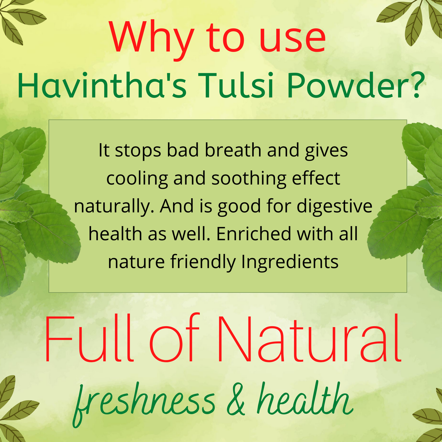 Havintha Tulsi powder for lungs, brain, skin &amp; hair health - Holy Basil - 227 gram
