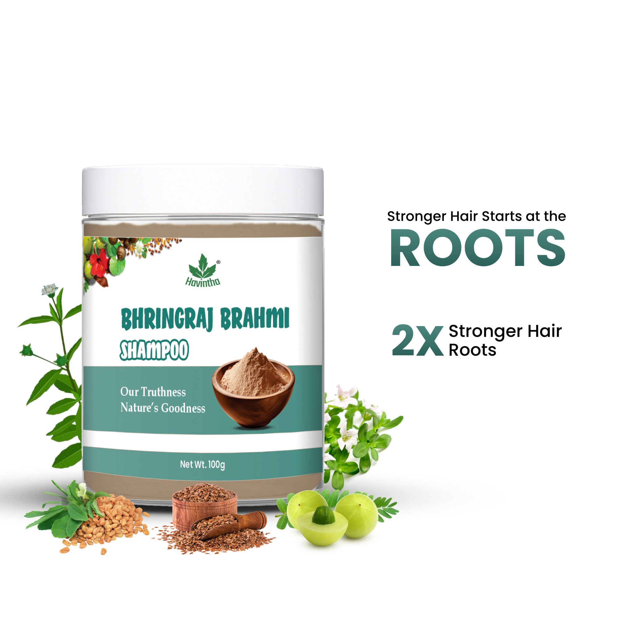 Natural Bhringraj and Brahmi Powder Shampoo | Fights Dandruff &amp; Deeply Moisturizes Hair | Men &amp; Women (250g)