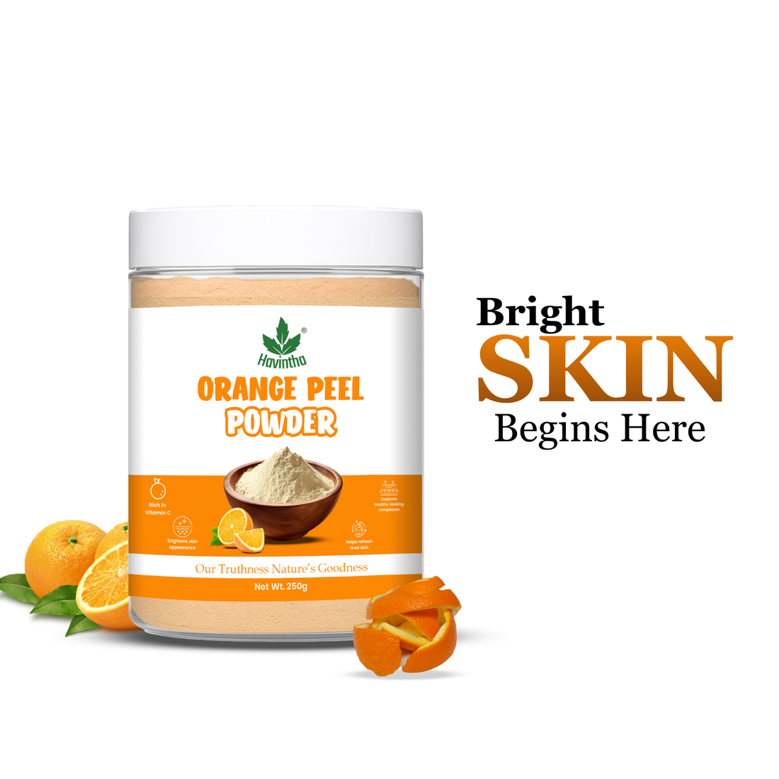 Havintha Orange Peel Powder for Face Whitening, Citrus aurantium (Santra Chilka) Pure - 227g