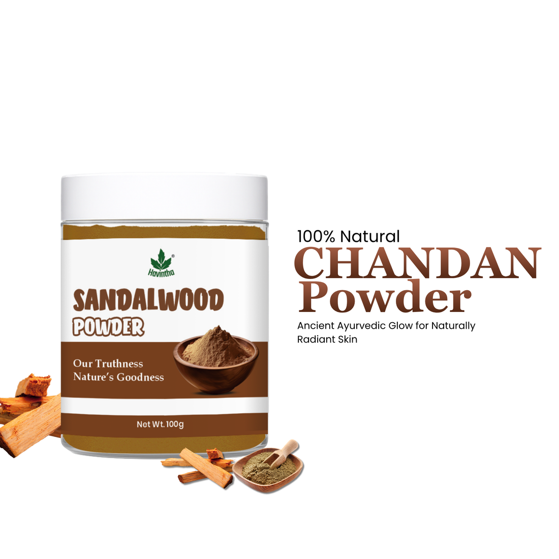 Havintha Pure and Natural Sandal Wood Powder for Skin Care ,Face Wash - 100 gm.