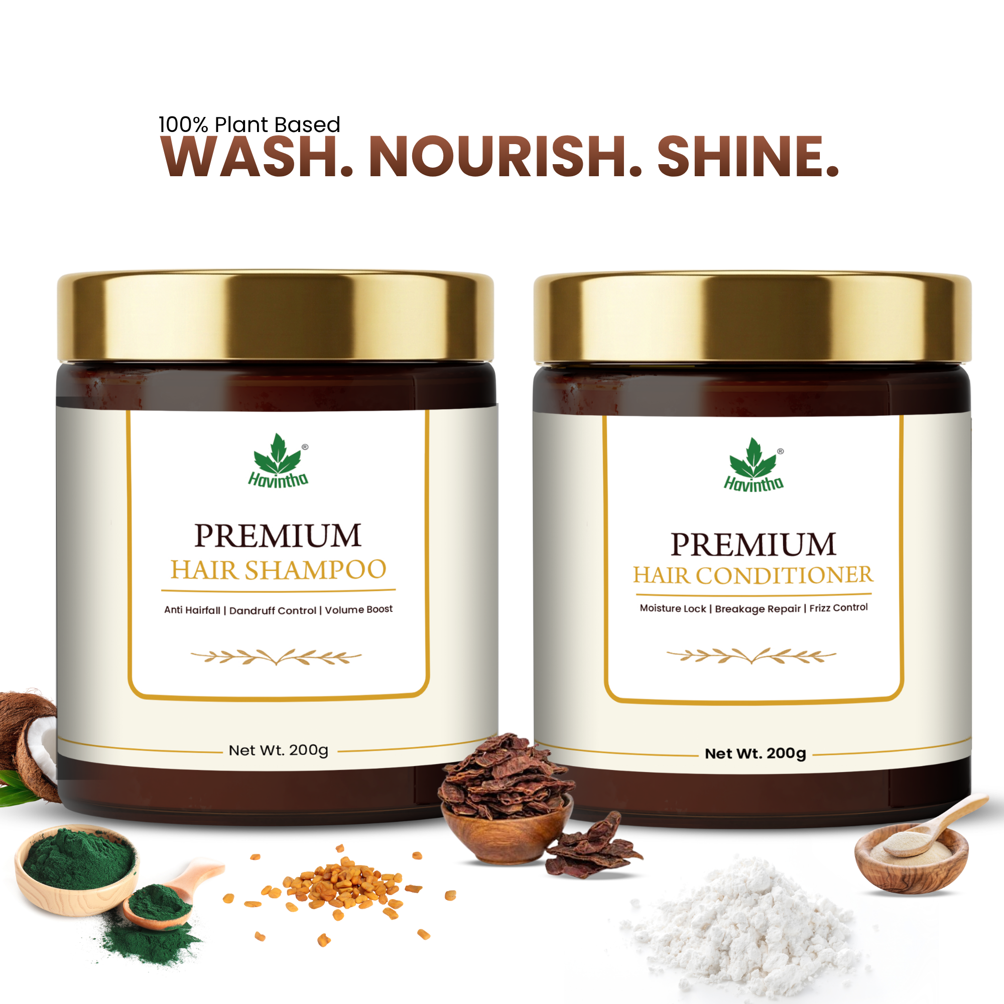 Havintha Premium Shampoo &amp; Conditioner Duo 200g Each | Anti Hair Fall, Anti Dandruff, Frizz Control &amp; Moisture Lock | Herbal Shampoo + Conditioner with Shikakai, Aloe Vera, Methi, Spirulina &amp; Keratin