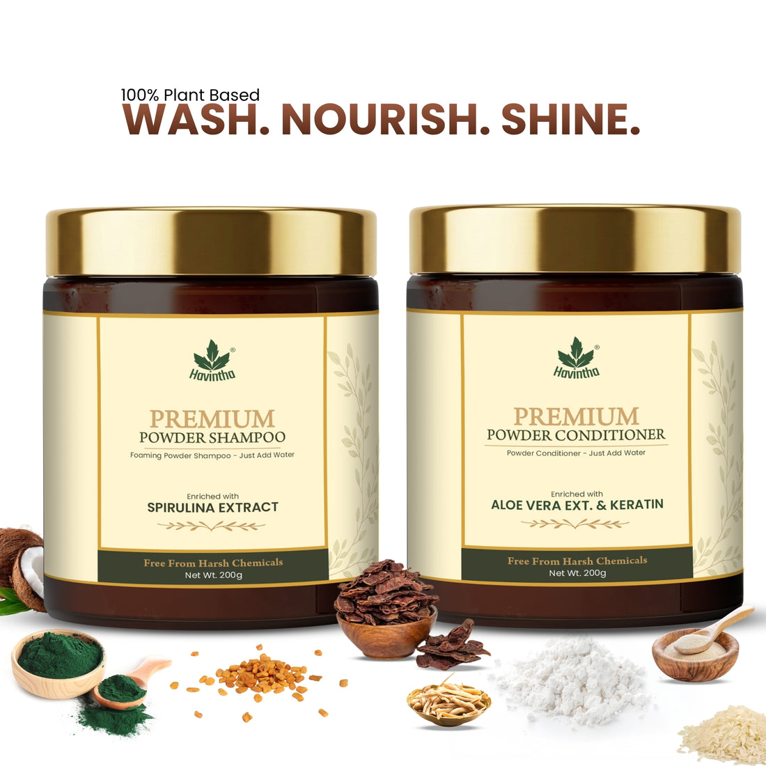 Havintha Premium Shampoo &amp; Conditioner Combo with Shikakai, Aloe Vera &amp; Keratin, 200g Each
