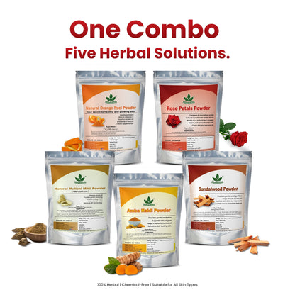 Havintha Natural Face Pack Combo 250g | Multani Mitti, Sandalwood, Orange Peel, Rose Petal &amp; Amba Haldi | Glowing Skin Care