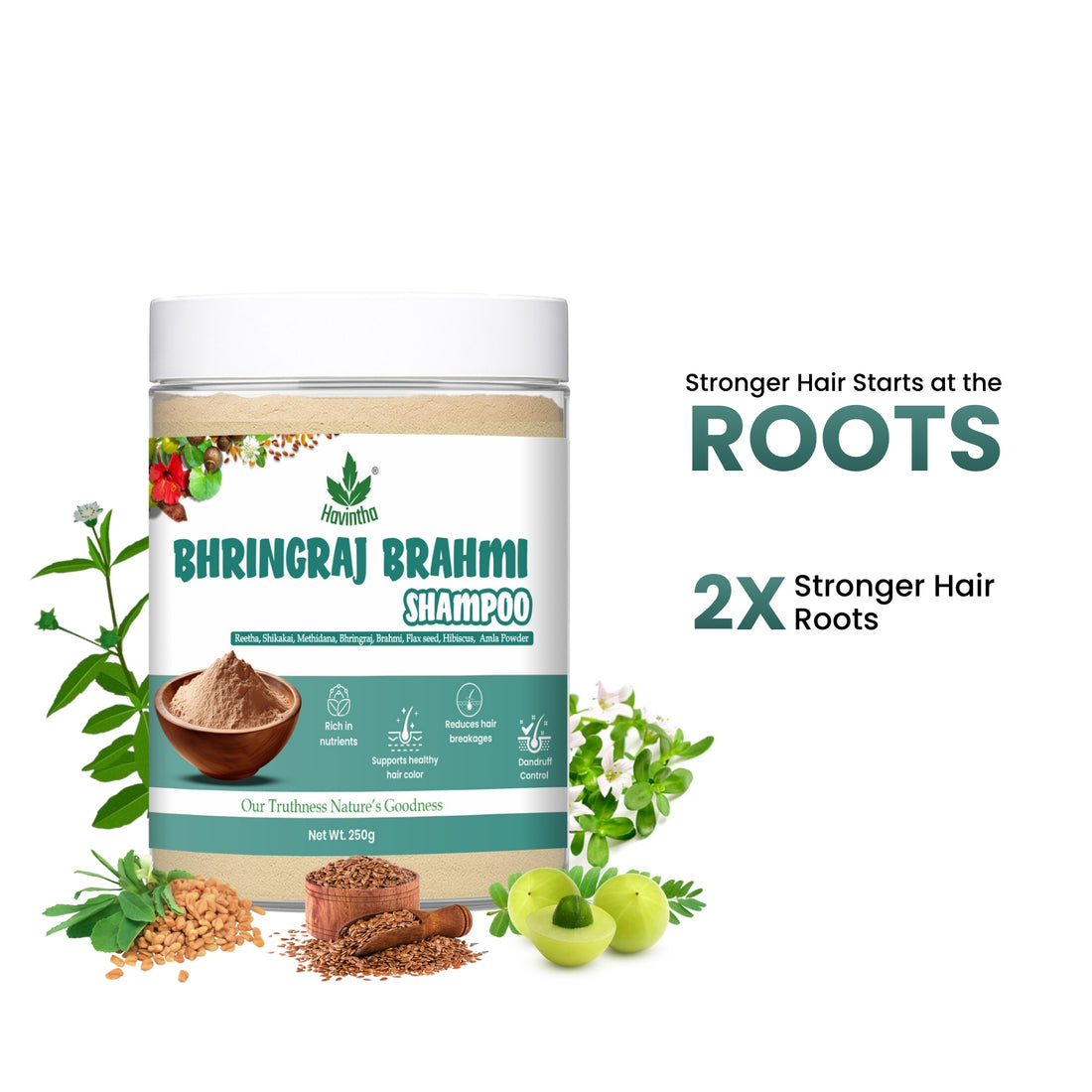 Natural Bhringraj and Brahmi Powder Shampoo | Fights Dandruff &amp; Deeply Moisturizes Hair | Men &amp; Women (250g)