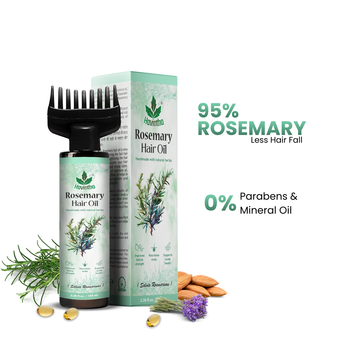 Havintha Organic Rosemary Hair Oil | For Hair Growth &amp; Reduced Hair Fall | Natural Scalp Care for Men &amp; Women | Nourish &amp; Strengthen Your Hair Naturally