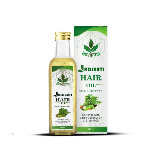 Havintha Natural Jadibuti Hair Oil For Hair Growth And Hair Fall Control With Tea Tree, Olive, Curry Leaves, Ridged Gourd, Almond, Jatamansi, Bhringraj, And Brahmi Oil - 100 ML