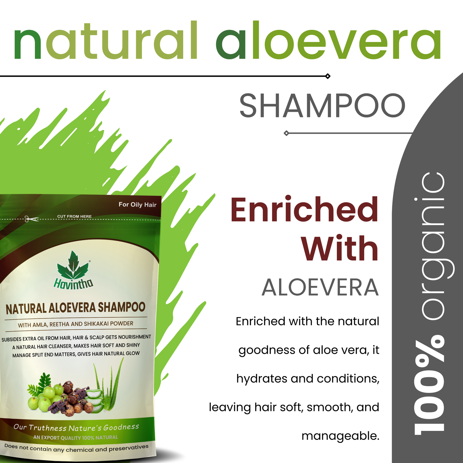 Havintha Natural Amla Reetha Shikakai and Aloevera Powder Shampoo for Oily Hair - 227gm