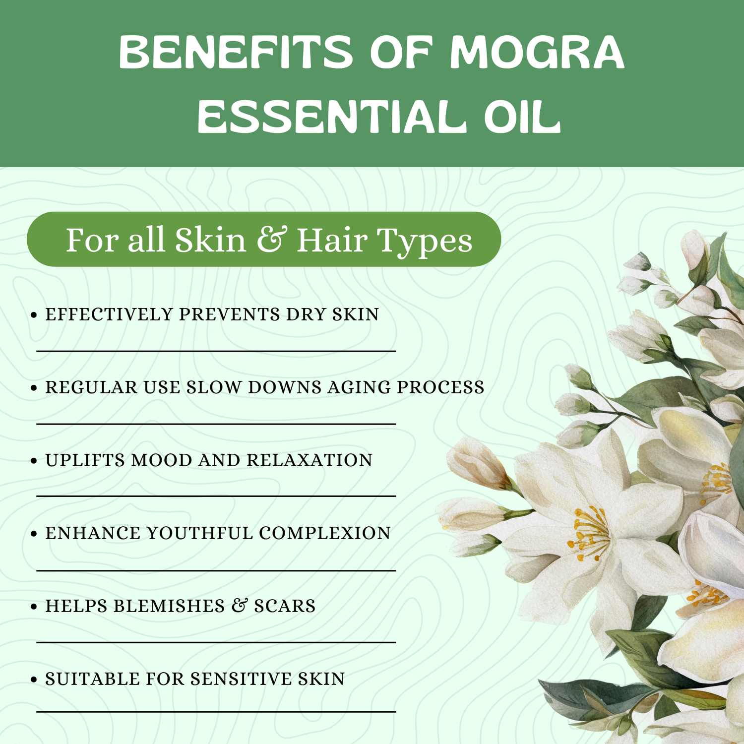 Haivntha Natural Mogra Essential Oil for Wound Healing, Nourishing Skin, Massage and Aromatherapy -15ml