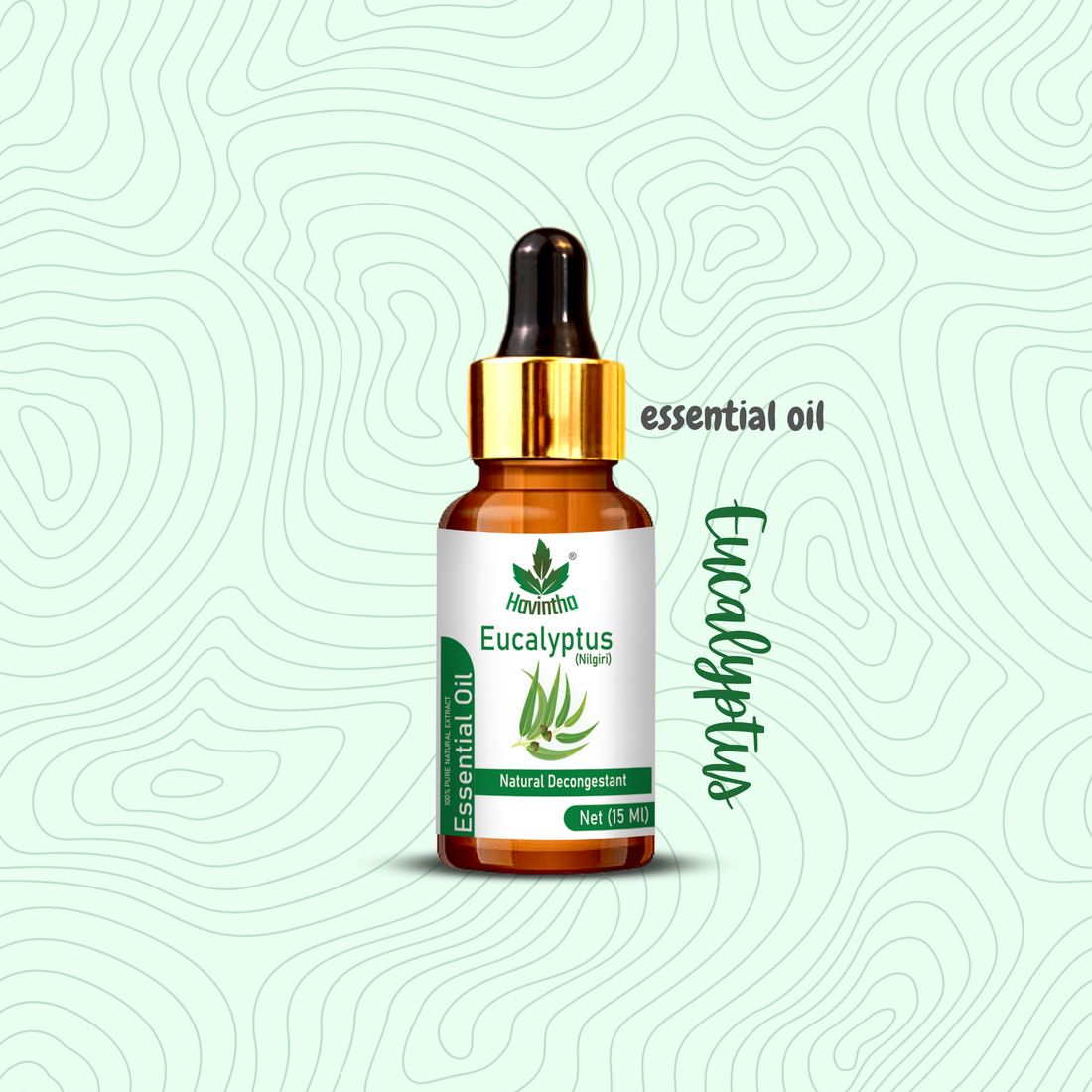 Havintha Pure and Organic Eucalyptus Essential Oil for Skin, Hair and Aromatherapy - 15 ml.