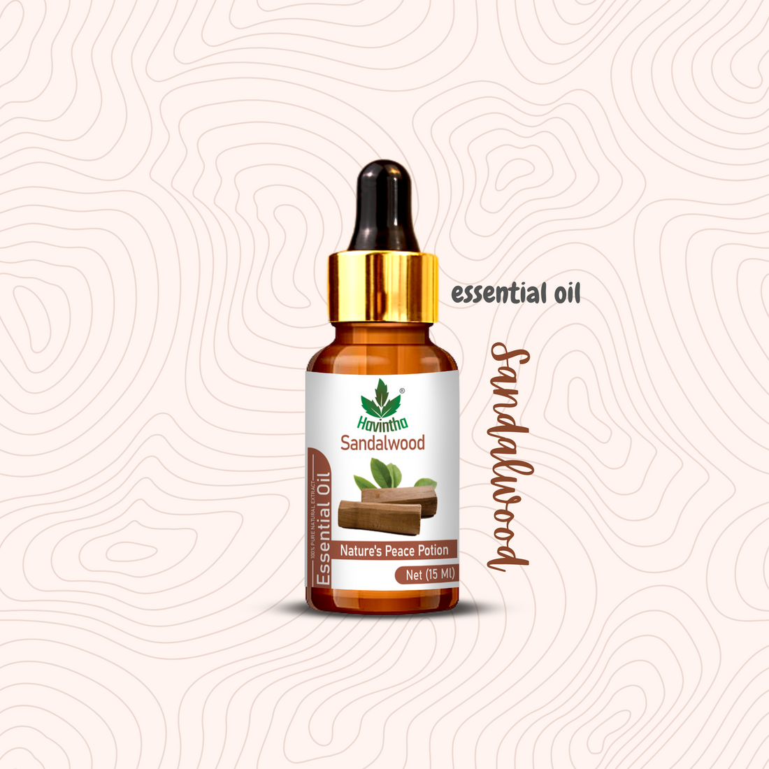 Havintha Sandalwood Essential Oil For Stress Reduction, Hair Care, Skin Care and Mental Alertness | Pure Aroma - 15 ml.