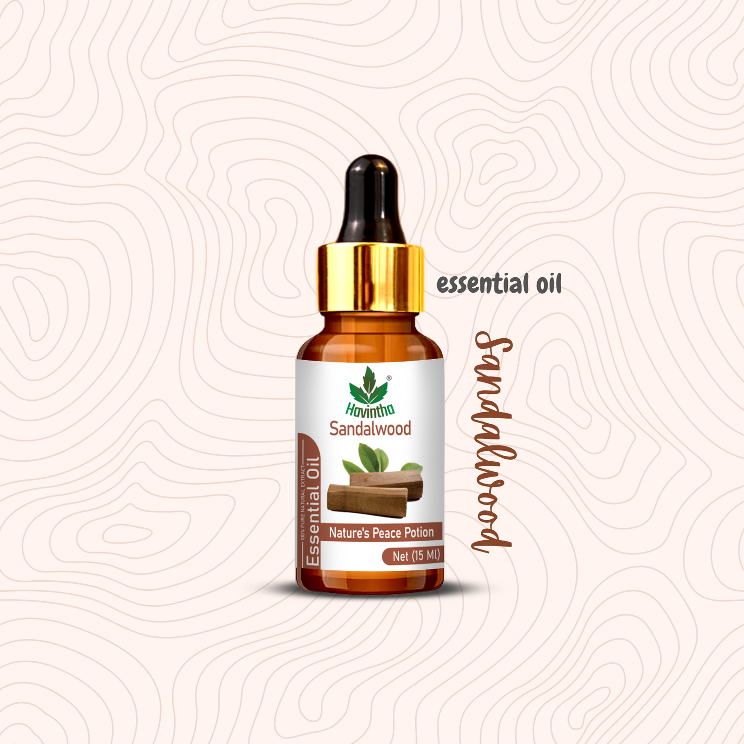 Havintha Sandalwood Essential Oil For Stress Reduction, Hair Care, Skin Care and Mental Alertness | Pure Aroma - 15 ml.