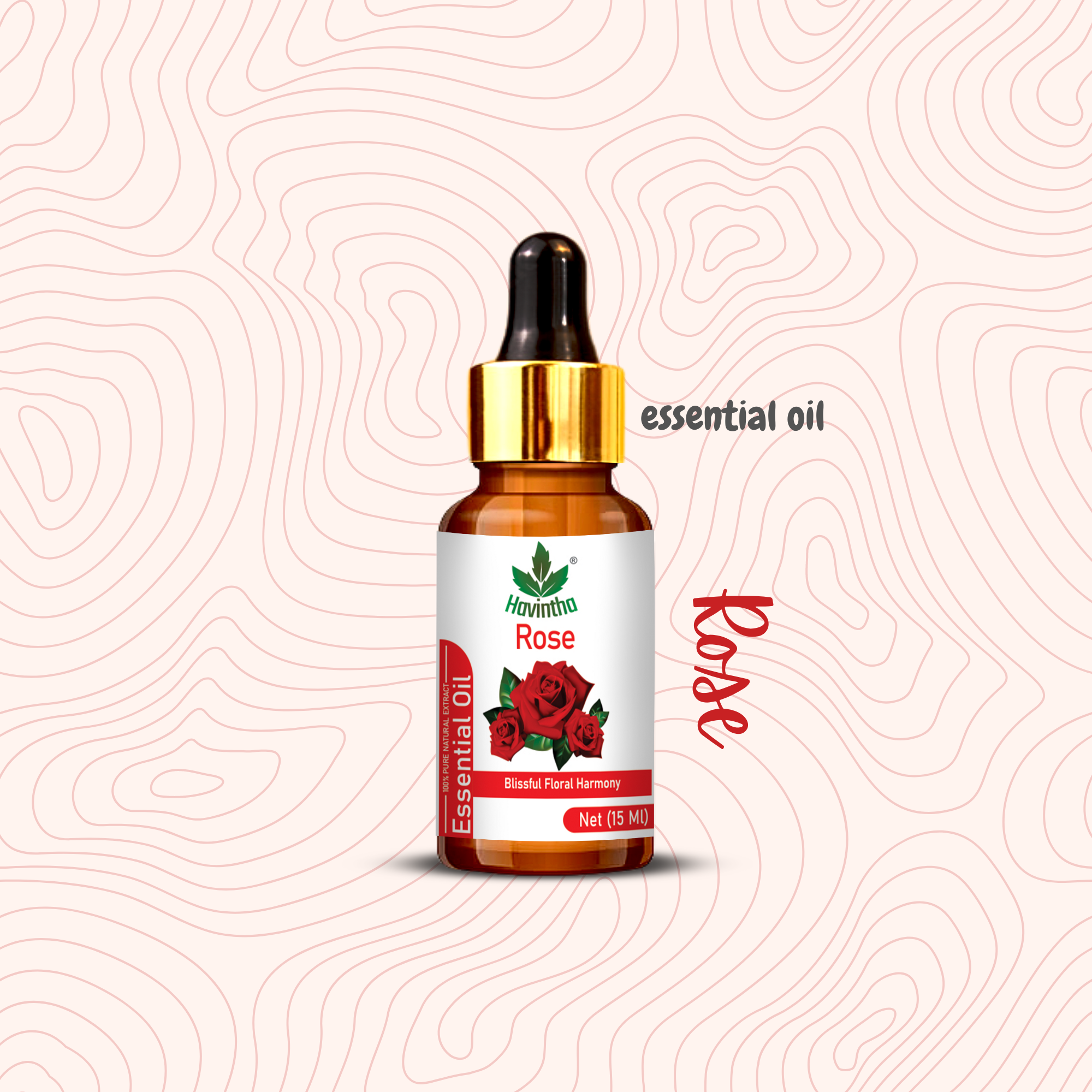 Havintha Rose Essential Oil For Hair, Skin and Stress Reduction | Pure and Organic Aroma - 15 ml.