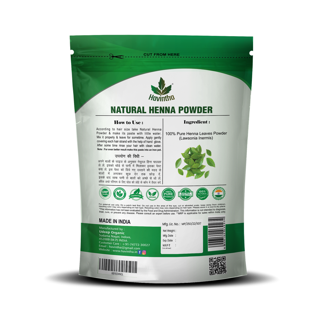 Natural Lawsonia Inermis Henna Powder for Hair Product 227 gram