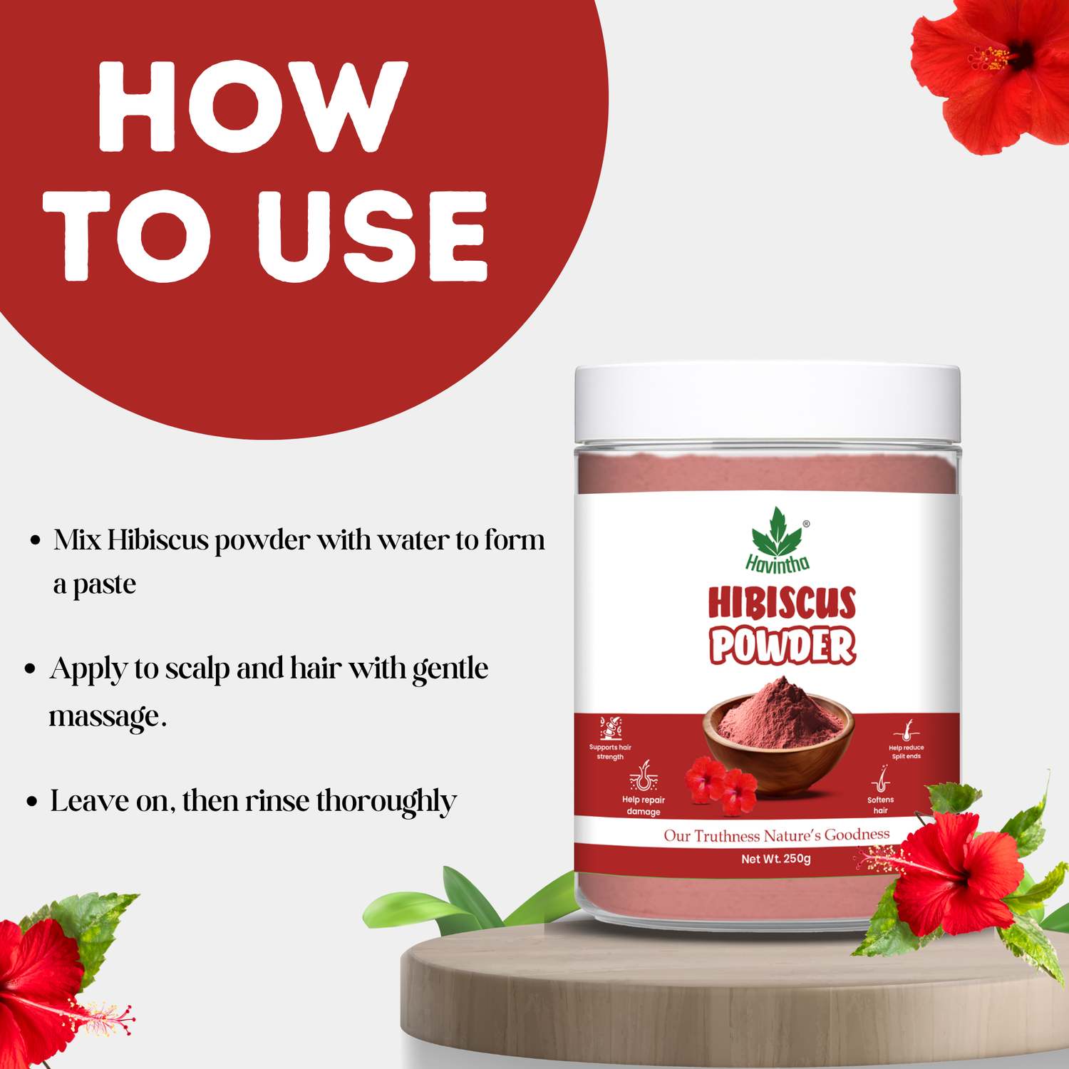 Havintha Natural Hibiscus Powder For Shiny Hair | For Strong Hair | Men &amp; Women - 250 Grams (JAR)