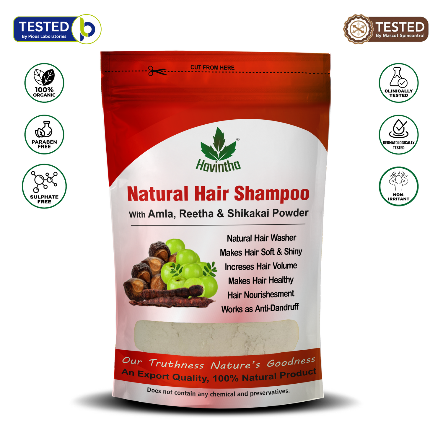 Havintha Natural Hair Shampoo With Amla, Reetha And Shikakai Powder - 227 Gm &amp; Hair Vitamin Capsules - 60 Veg Capsule (Combo Pack of 2)