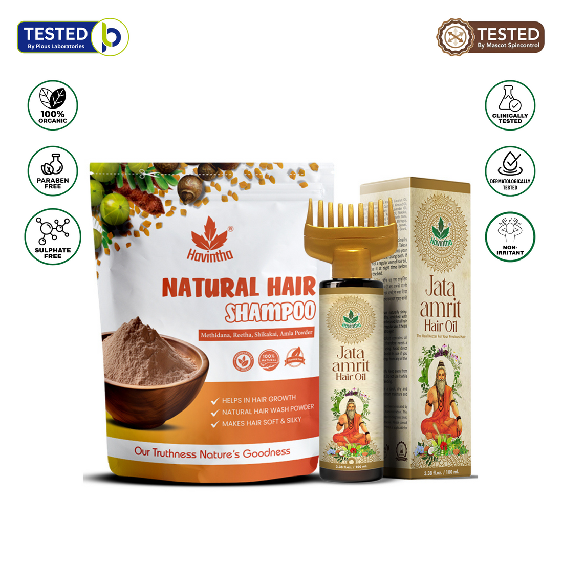 Havintha Natural Methidana Shampoo(227 GM) with Amla Reetha Shikakai Powder for All Type Hair and Jata Amrit Hair Oil (100 ML) With Rosemary, Tea Tree, Lavender, Castor Oil, Ratanjot, Black Seeds For Men &amp; Women, Totally Organic