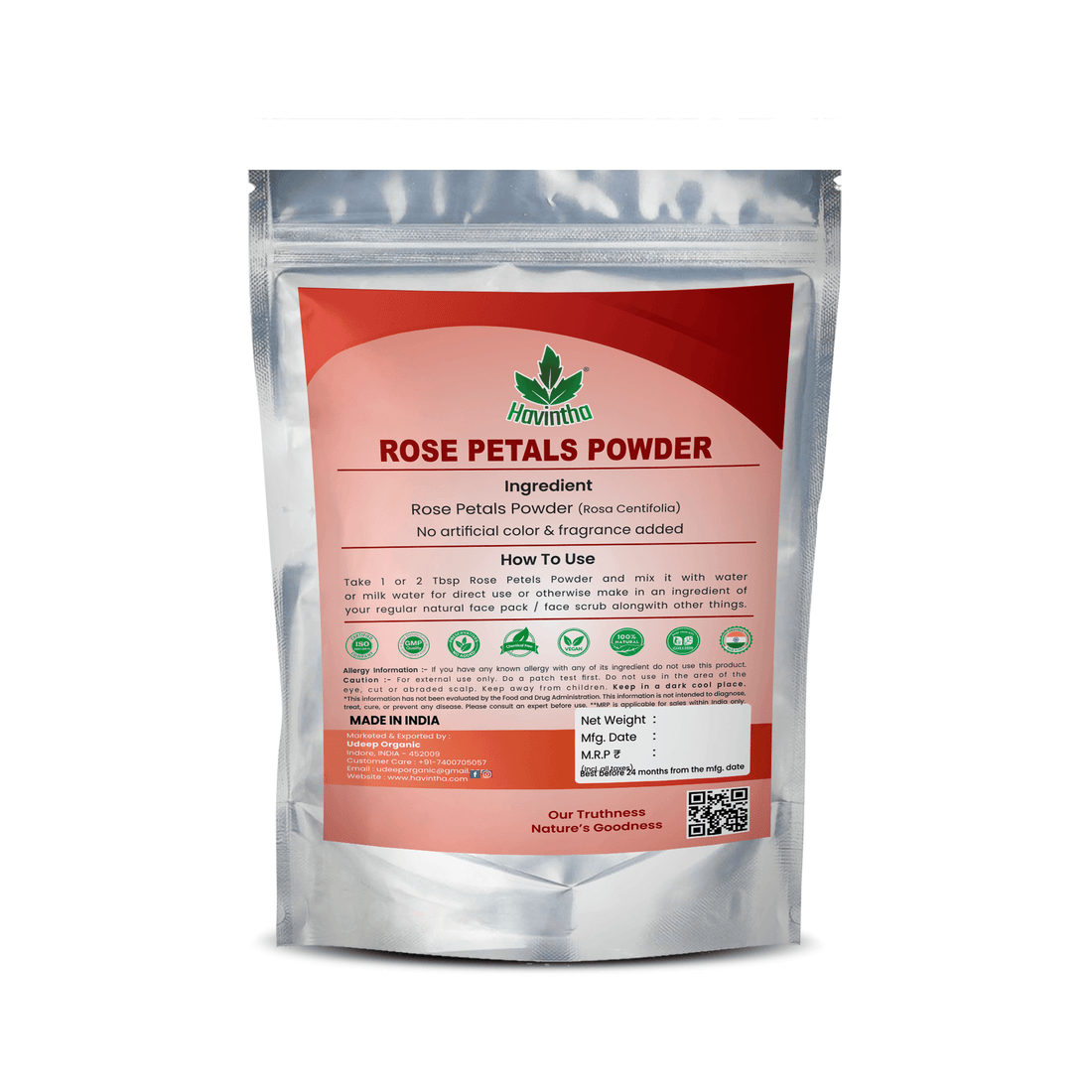 Rose Petals Powder For Natural Face Packs & Facial Mask Formulations 100gm