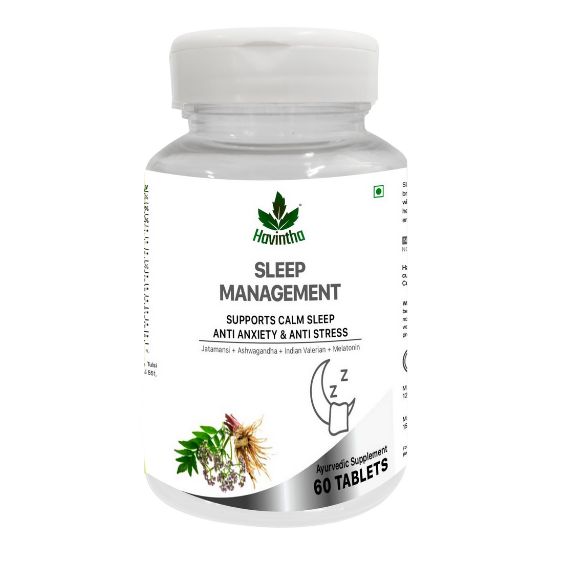 Havintha Natural Sleep Management Tablets (Advanced Melatonin), Promotes Relaxation &amp; Quality Sleep, Non Habit Forming - 60 Tabs