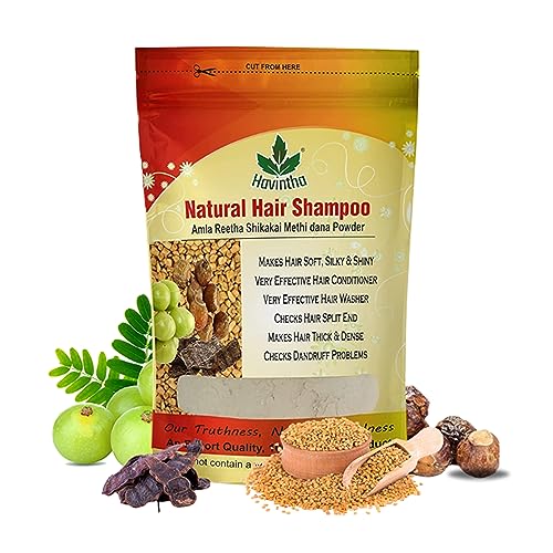 Havintha Natural Hair Shampoo with Methi Dana Powder, Amla, Reetha, Shikakai for Men &amp; Women | Promotes Hair Growth, Reduces Hair Fall &amp; Dandruff - 227g