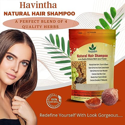 Havintha Natural Hair Shampoo with Methi Dana Powder, Amla, Reetha, Shikakai for Men &amp; Women | Promotes Hair Growth, Reduces Hair Fall &amp; Dandruff - 227g