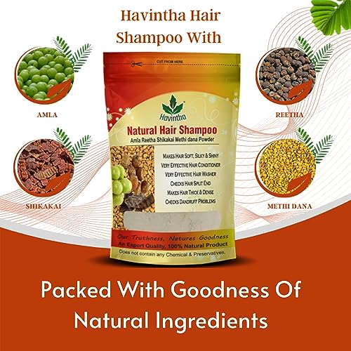 Havintha Natural Hair Shampoo with Methi Dana Powder, Amla, Reetha, Shikakai for Men &amp; Women | Promotes Hair Growth, Reduces Hair Fall &amp; Dandruff - 227g