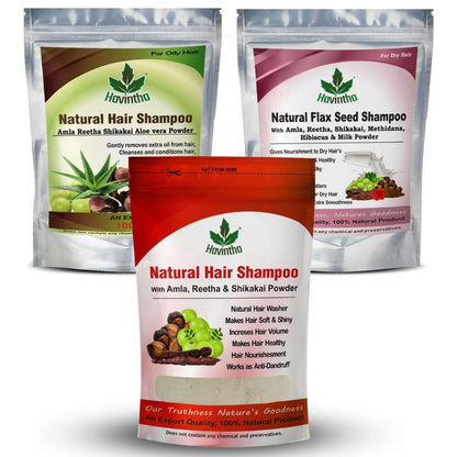 Havintha Natural Hair Shampoo With Amla, Reetha And Shikakai Powder - 227 Grams (Combo Pack of All Hair Types)