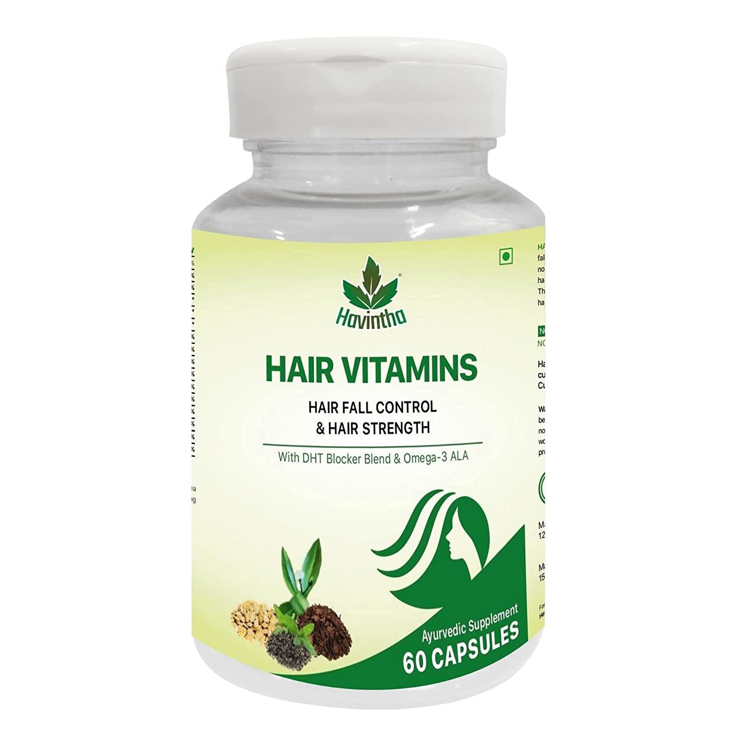 Havintha Natural Hair Shampoo With Amla, Reetha, Shikakai and Methi Dana (Advanced) 227g And Plant Based Hair Vitamins Supplement with DHT Blocker - 60 Capsules