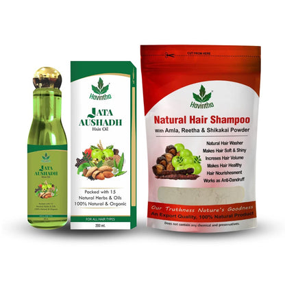 Havintha Natural Hair Shampoo with Amla, Reetha and Shikakai Powder (227 gm) And 15 Natural Herbs Hair Oil (200ml) with Jatamansi, Kalonji, Bhringraj, Karipatta &amp; Almonds Combo Pack