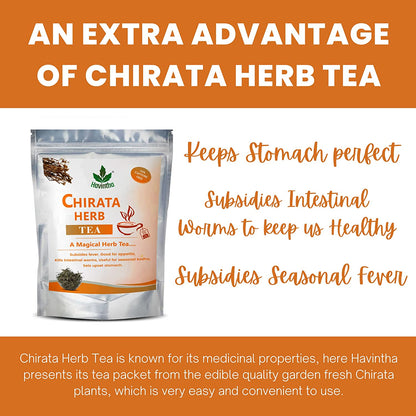 Havintha Natural Chirata Tea | Antiviral &amp; Anti-inflammatory Properties | Chirayata Herbal Tea - 25 Tea Bags