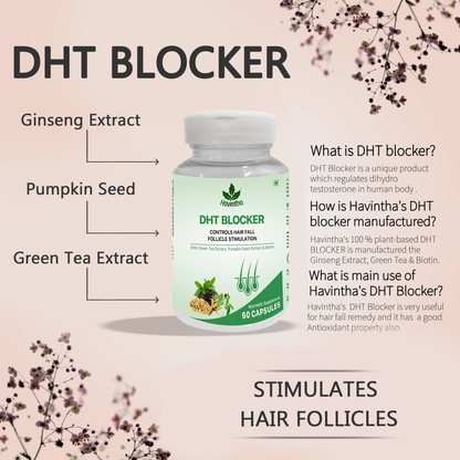 Plant Based DHT BLOCKER with Ginseng Extract, Green Tea &amp; Biotin For Hair fall Control - 60 Capsules.