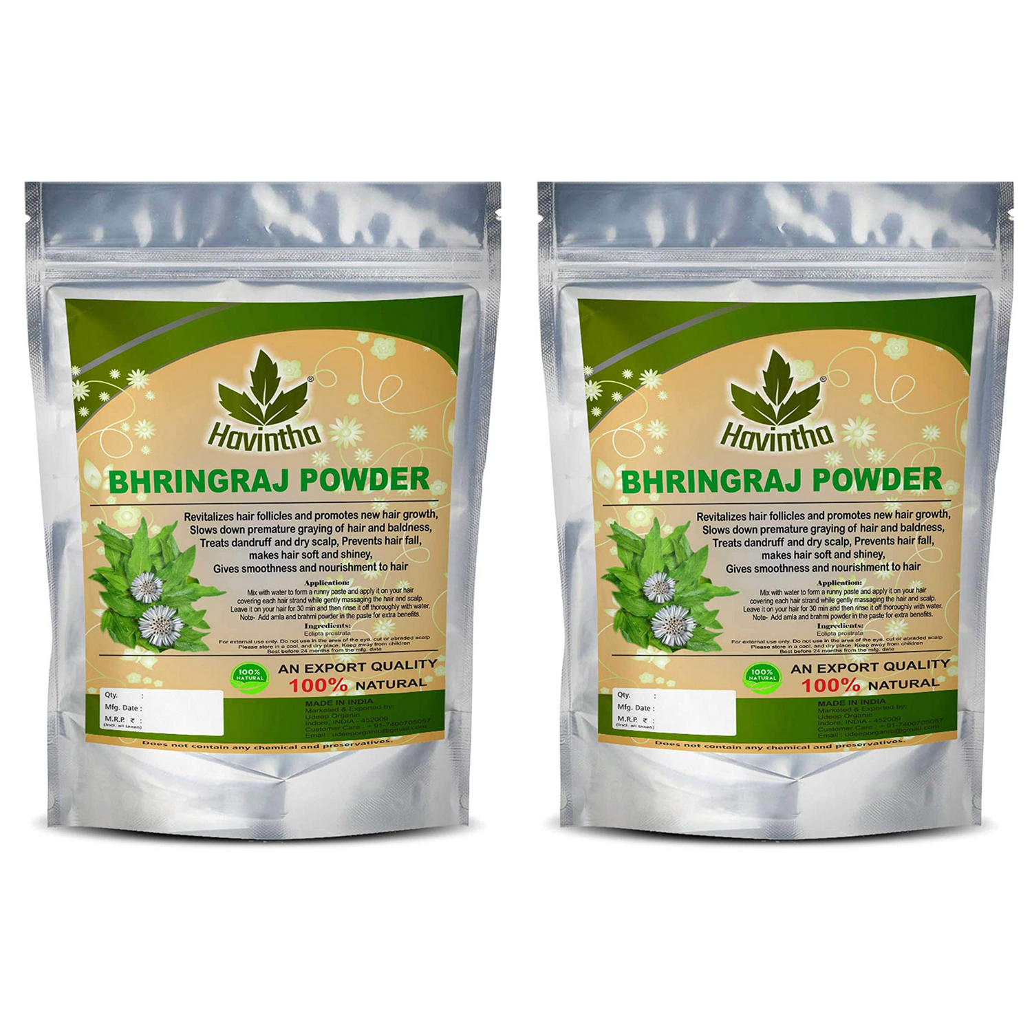 Bhringraj Powder For Hair Growth Split Ends Nourishment Dandruff Moisturising - 227 Grams pack of 2