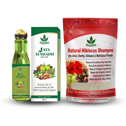 Havintha Natural Hair Shampoo with Amla, Reetha Shikakai Methidana Hibiscus Powder (227 gm) And 15 Natural Herbs Hair Oil (200ml) with Jatamansi, Kalonji (Combo Pack of Hair Oil and Shampoo)