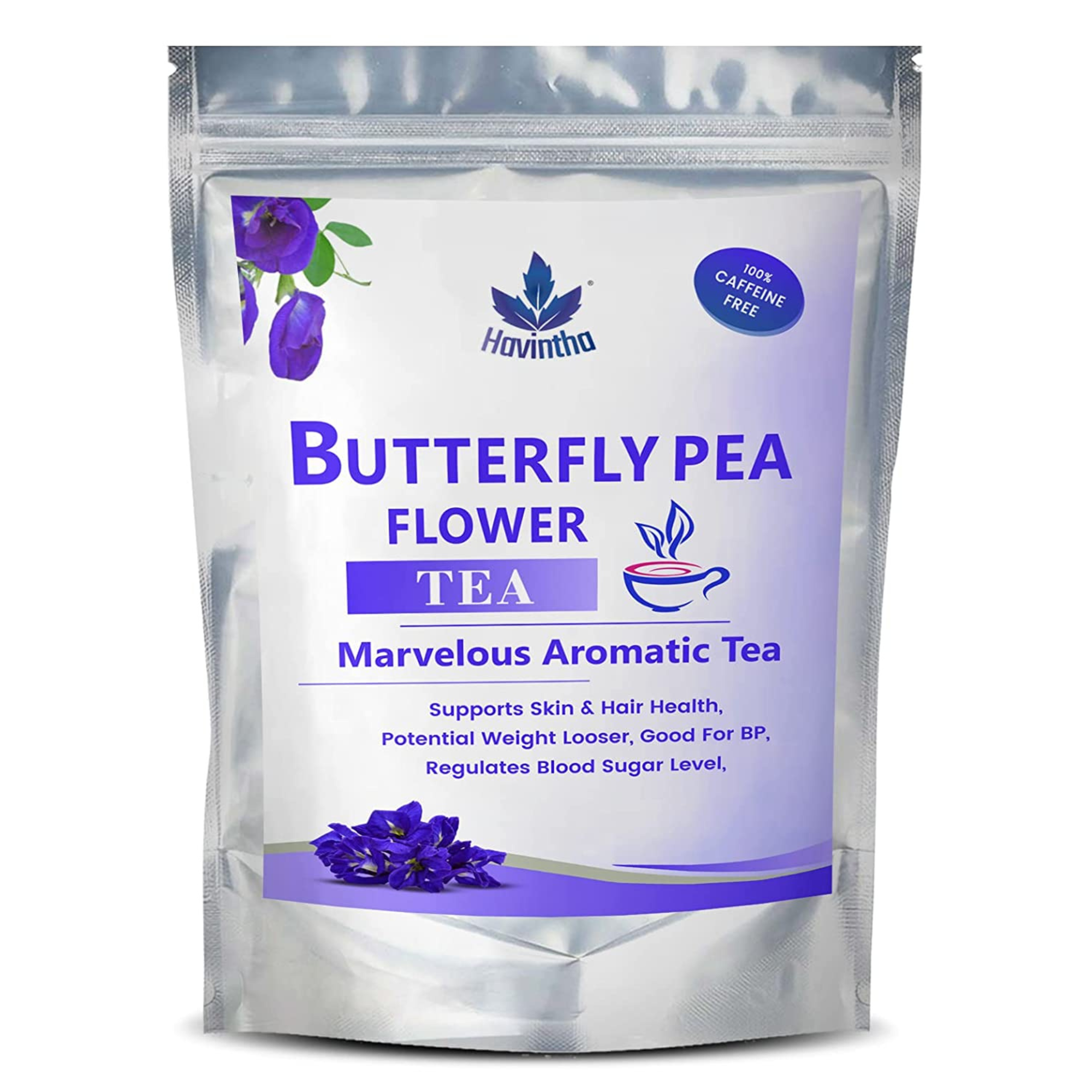 Havintha Natural Butterfly Pea Tea | Hot, Iced Butterfly Pea Flower Herbal Tea | Supports Skin &amp; Hair Health - Vegan - Caffeine Free - 50 gm (100 Cups)